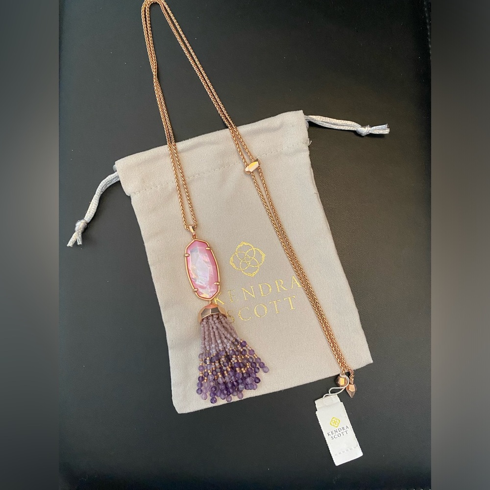 New Kendra Scott Eva Long Pendant Necklace in Rose Gold pink/purple